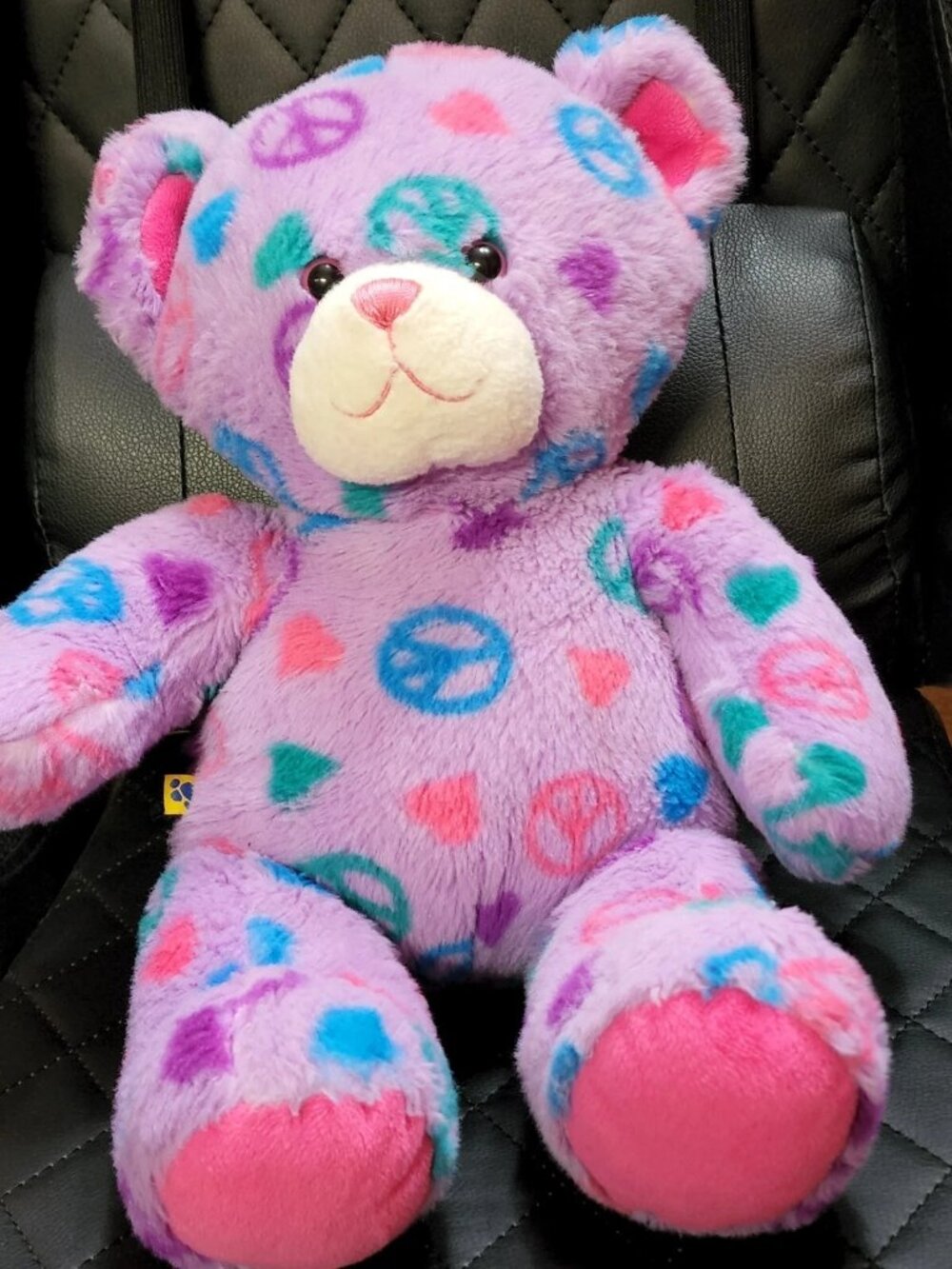 Build A Bear Plush Purple Peace Sign & Hearts Teddy Bear Stuffed Animal P6
